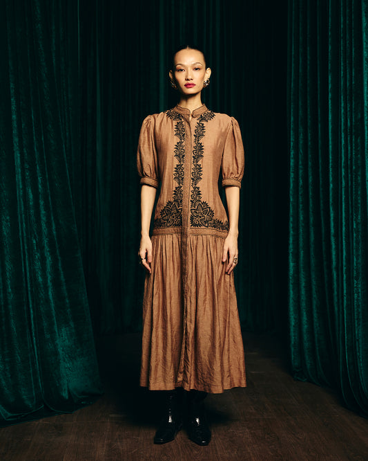 Camilla Brown Embroidered  Tier Dress