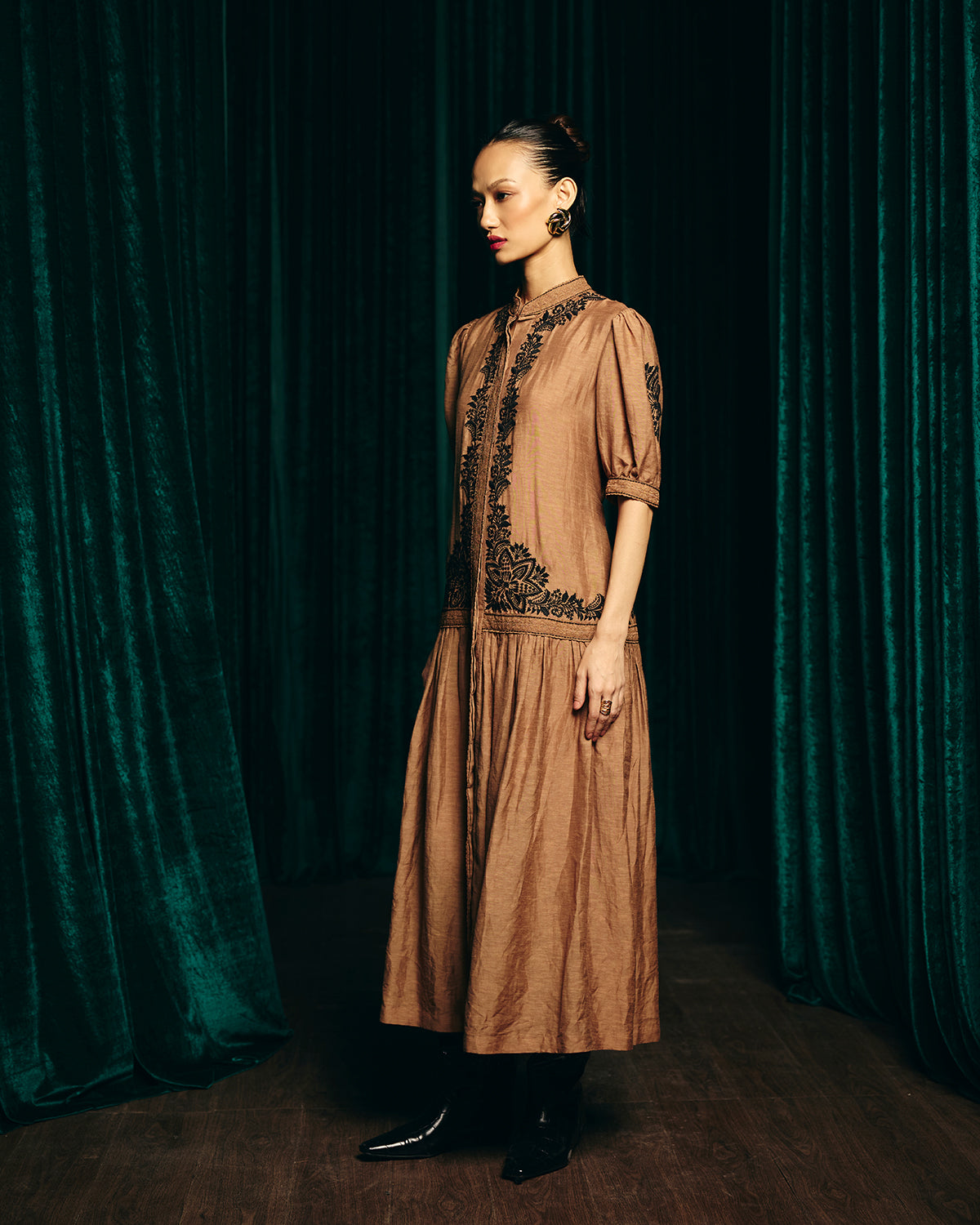 Camilla Brown Embroidered  Tier Dress