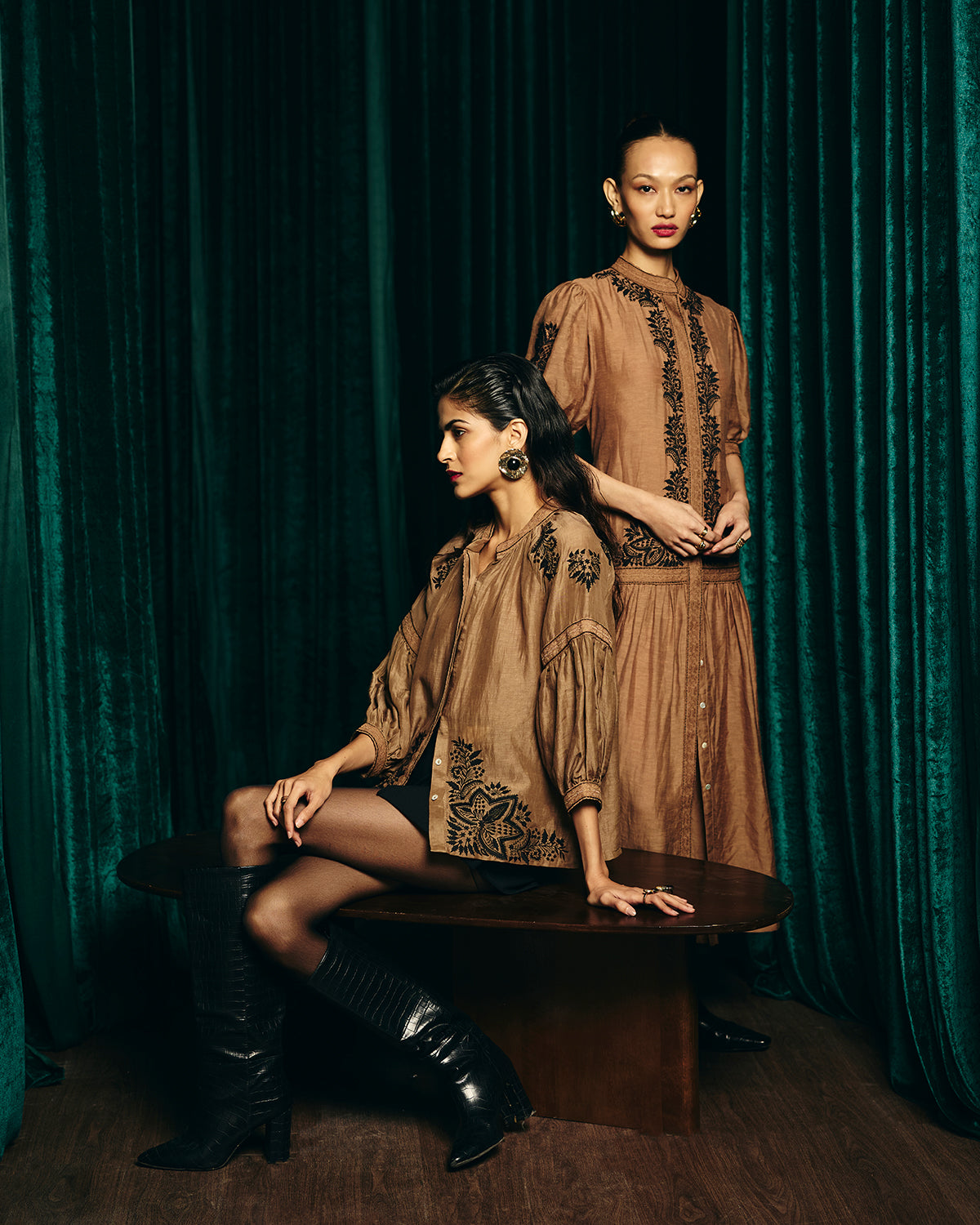 Camilla Brown Embroidered  Tier Dress