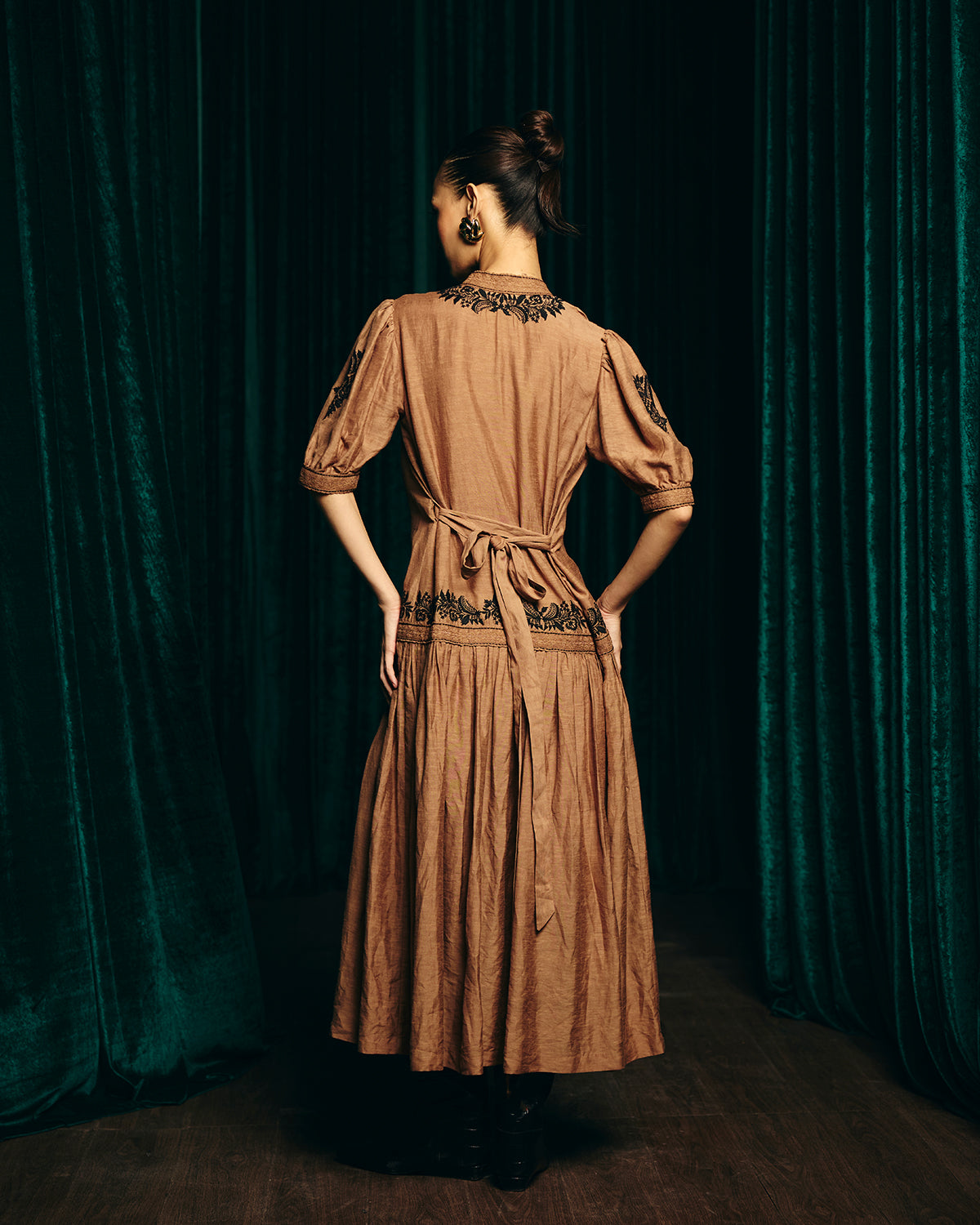 Camilla Brown Embroidered  Tier Dress