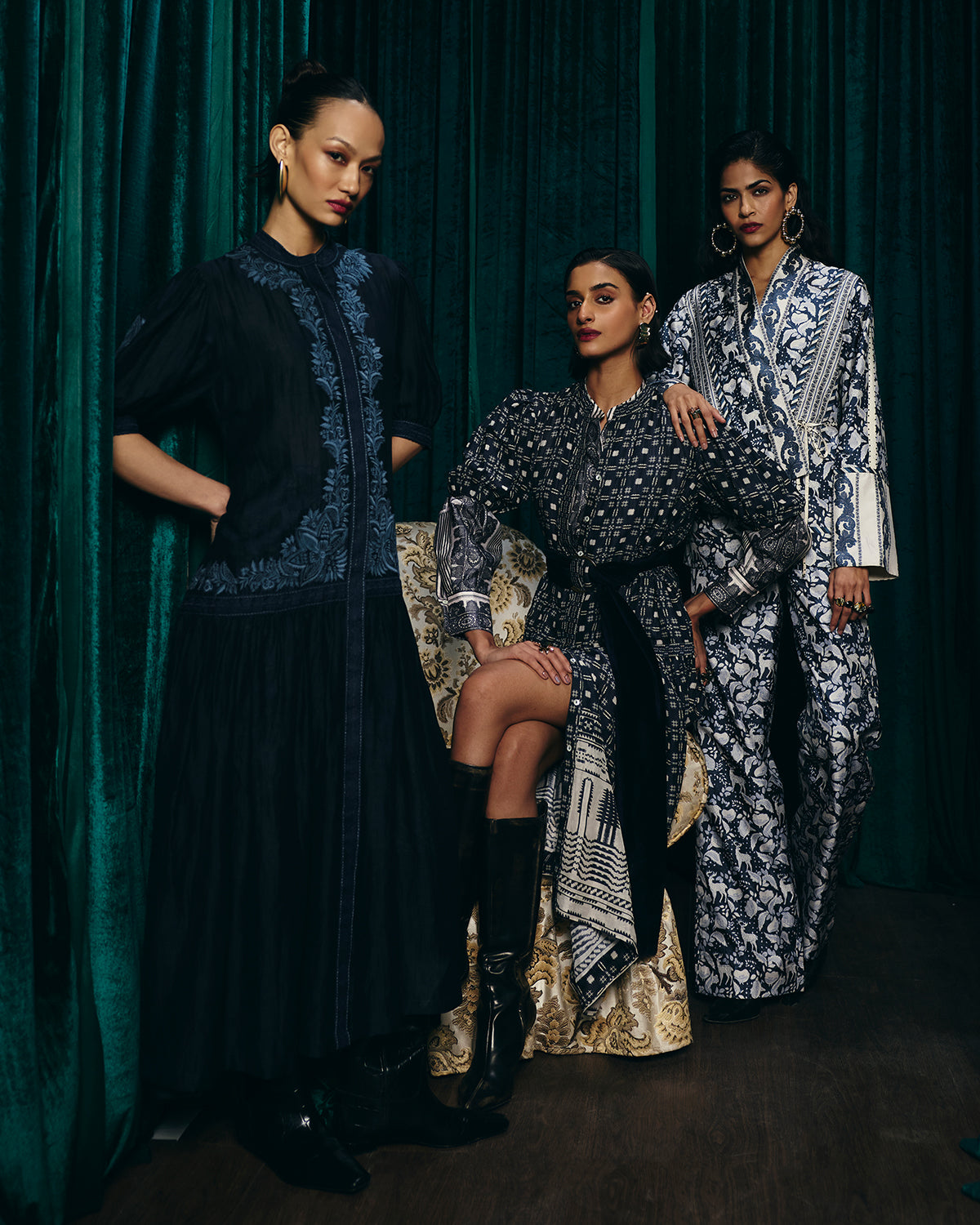 Camilla Navy Blue Emboidered  Tier Dress