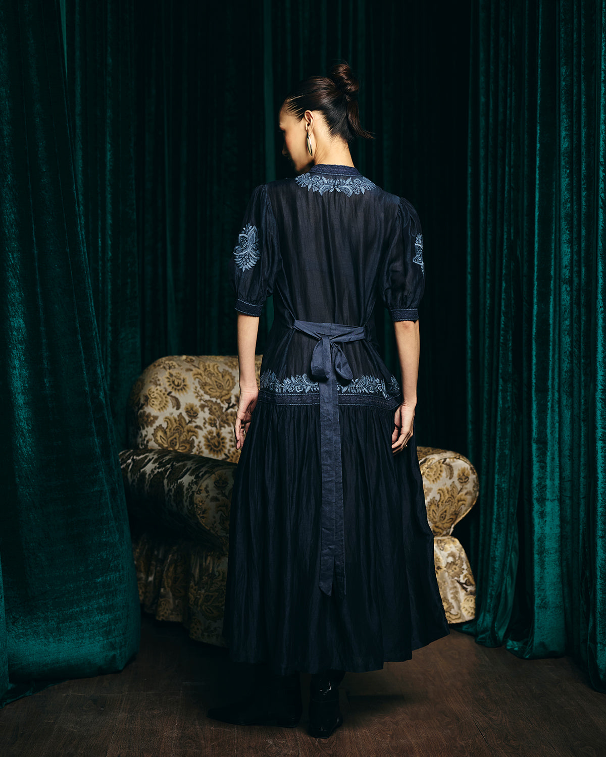 Camilla Navy Blue Emboidered  Tier Dress