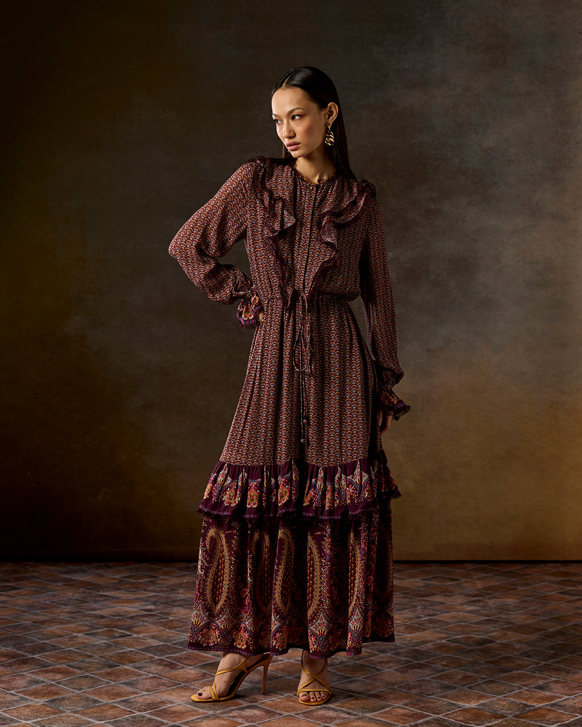 Maisie Wine Ruffle Dress