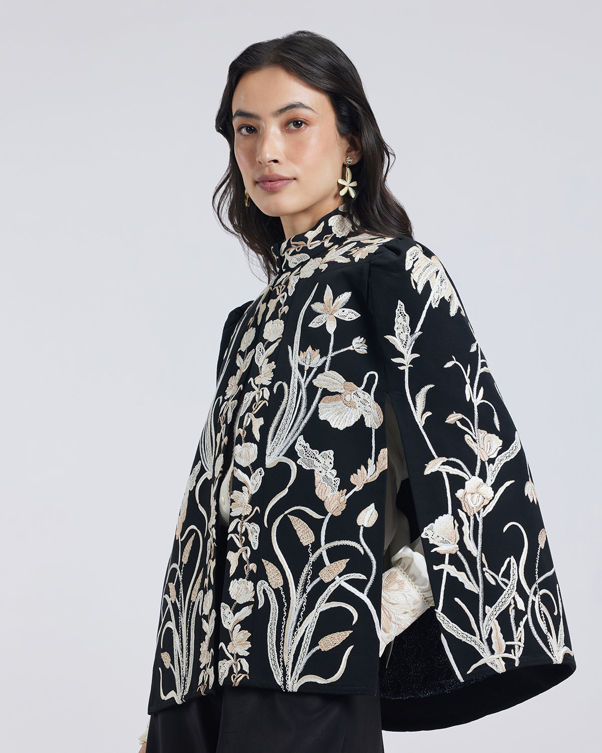 Floral Hand Embroidered Silk Cape