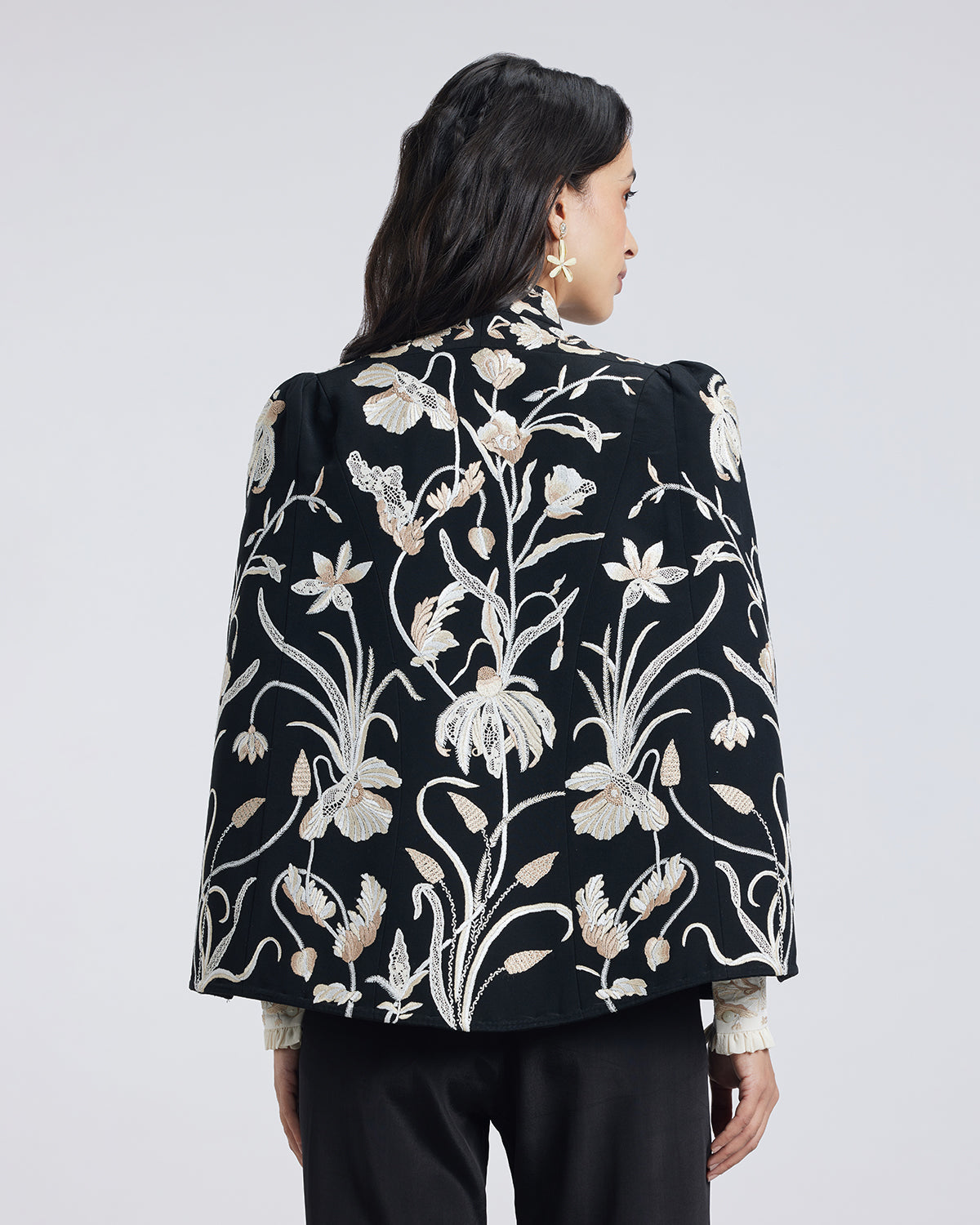 Floral Hand Embroidered Silk Cape