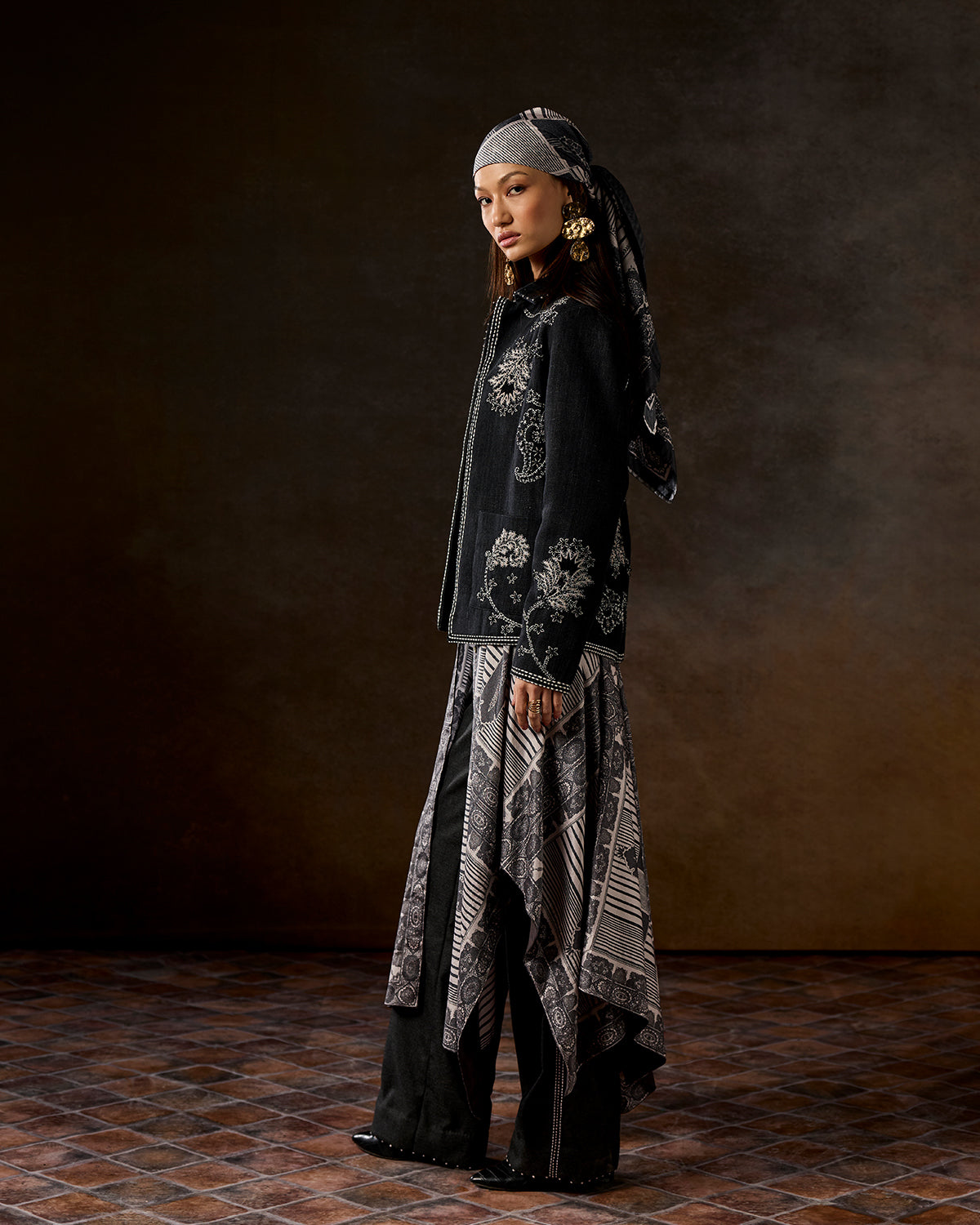 Mirella Stone Grey Hand-Embroidered Denim Jacket