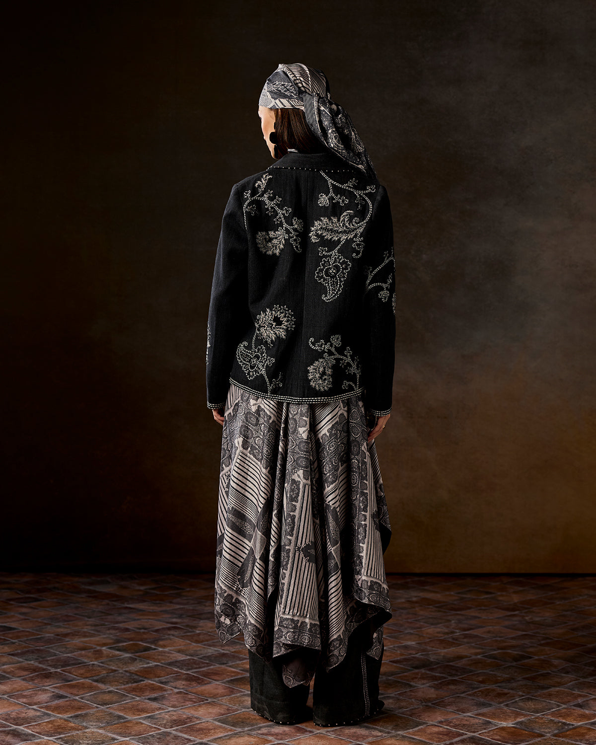 Mirella Stone Grey Hand-Embroidered Denim Jacket