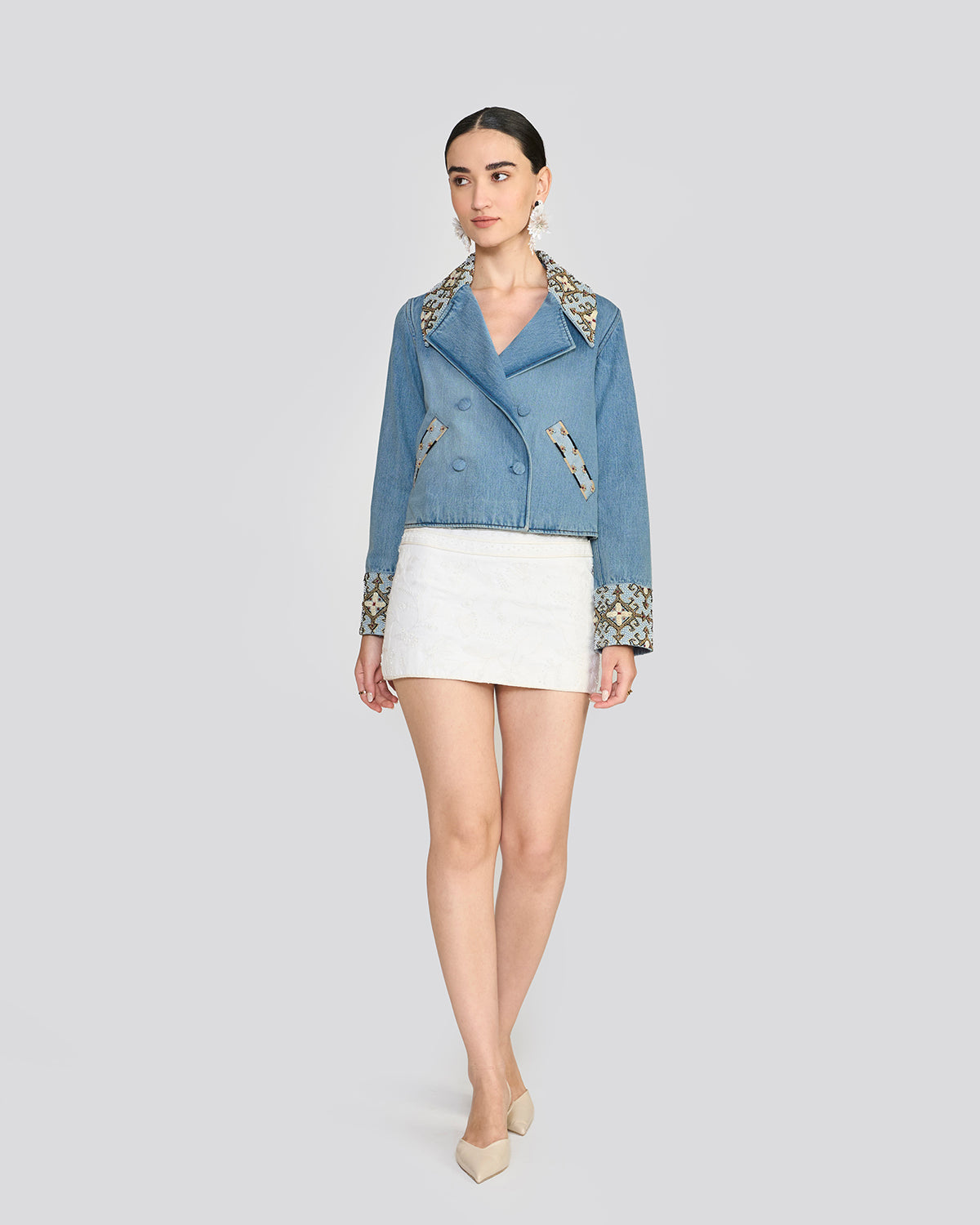 Raine Embellished Washed Blue Denim Jacket