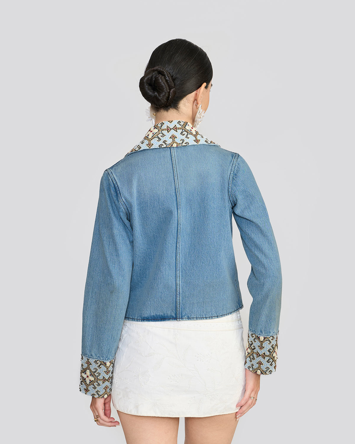 Raine Embellished Washed Blue Denim Jacket