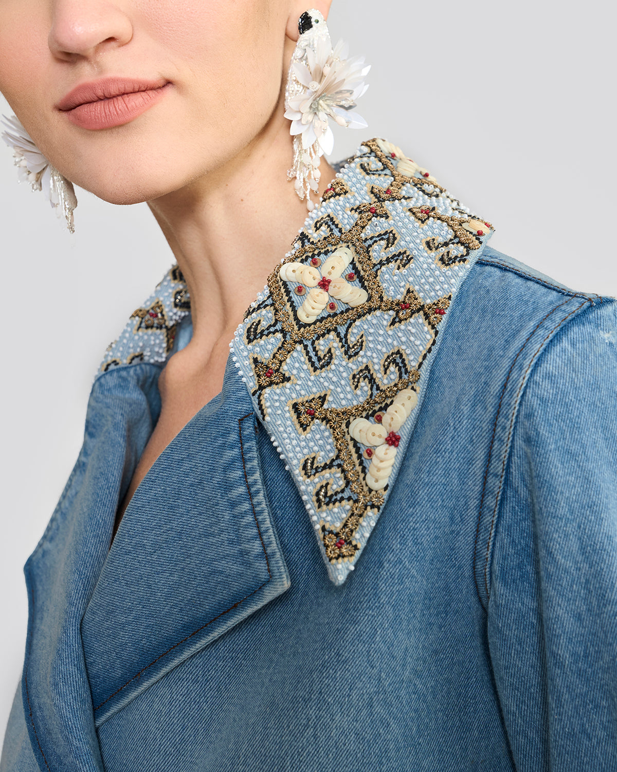 Raine Embellished Washed Blue Denim Jacket