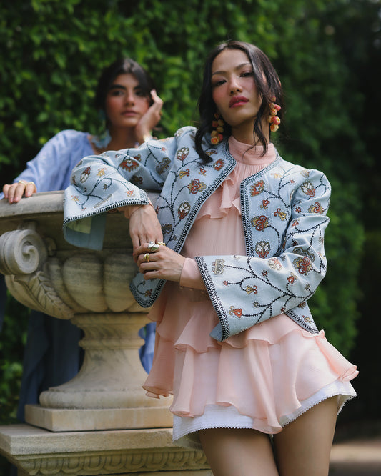 Mira Embroidered Blue Denim Jacket