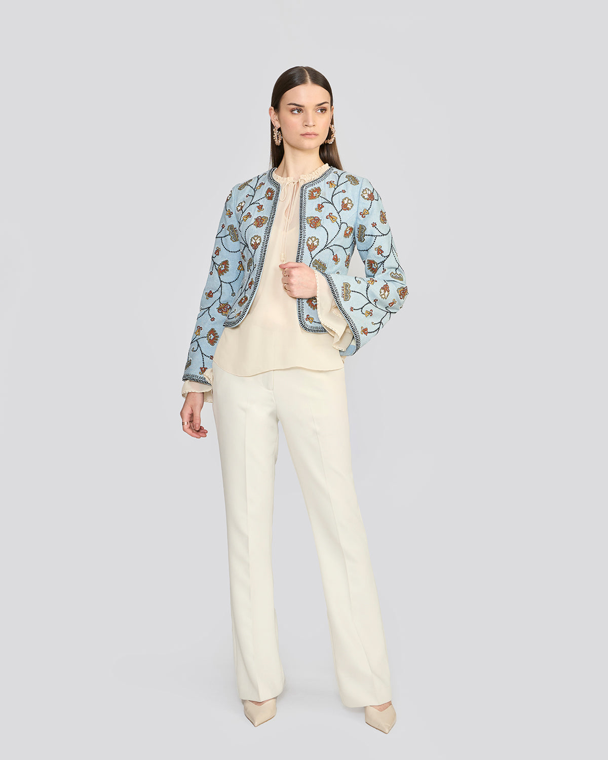 Mira Embroidered Blue Denim Jacket