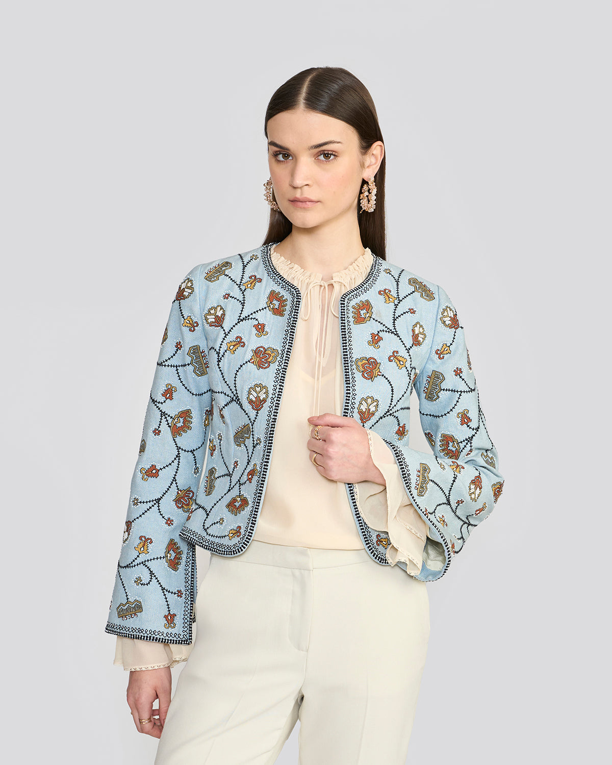 Mira Embroidered Blue Denim Jacket