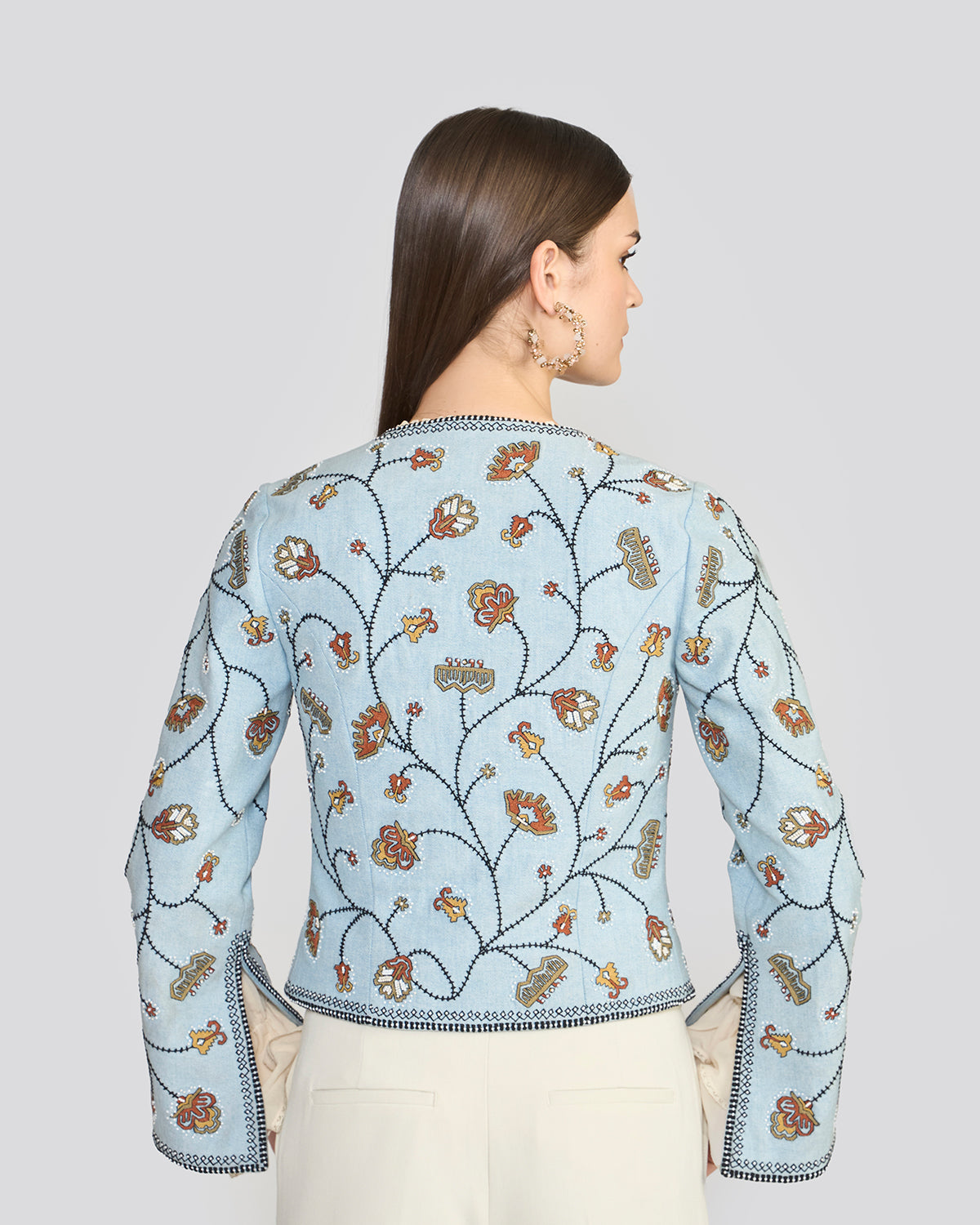 Mira Embroidered Blue Denim Jacket