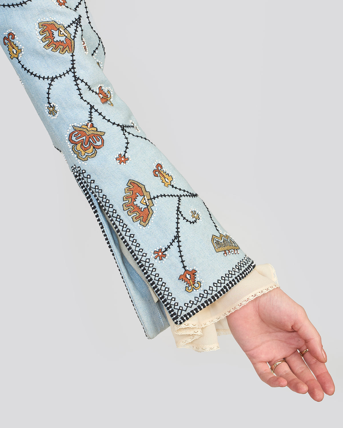 Mira Embroidered Blue Denim Jacket