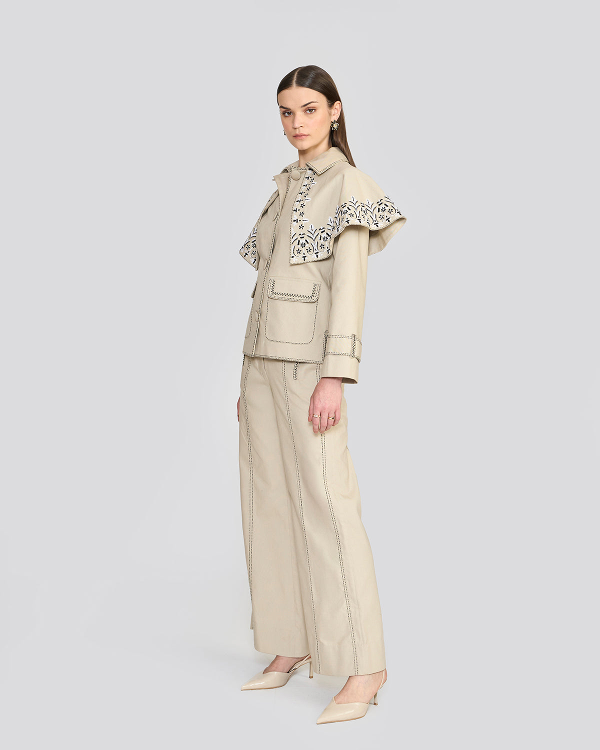 Maisie Canoli Cream Detachable Cape Jacket