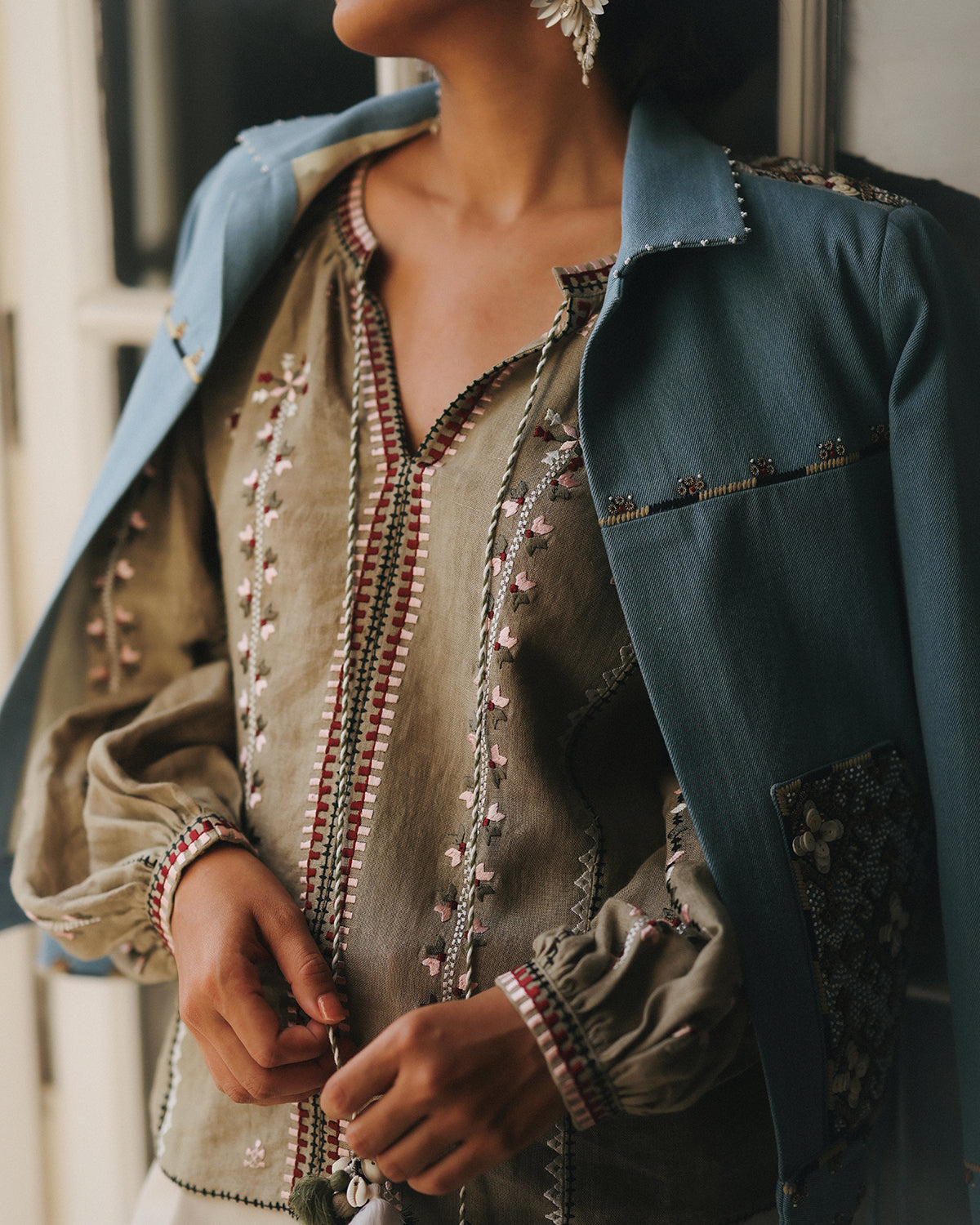 Corinne Embroidered Blue Denim Jacket