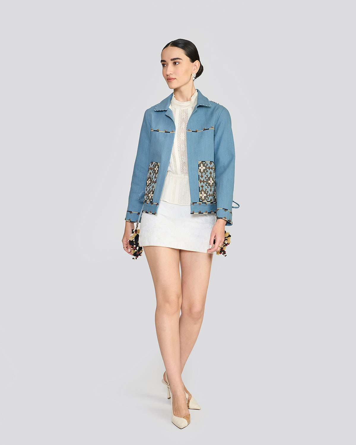 Corinne Embroidered Blue Denim Jacket