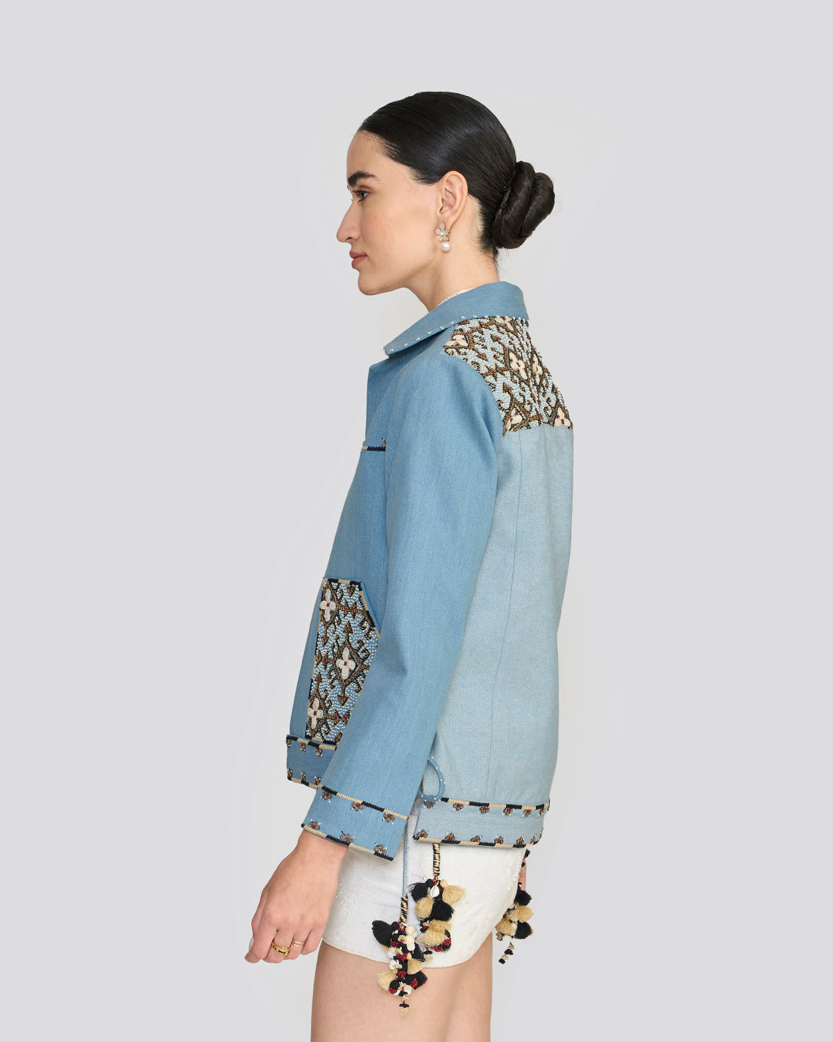 Corinne Embroidered Blue Denim Jacket