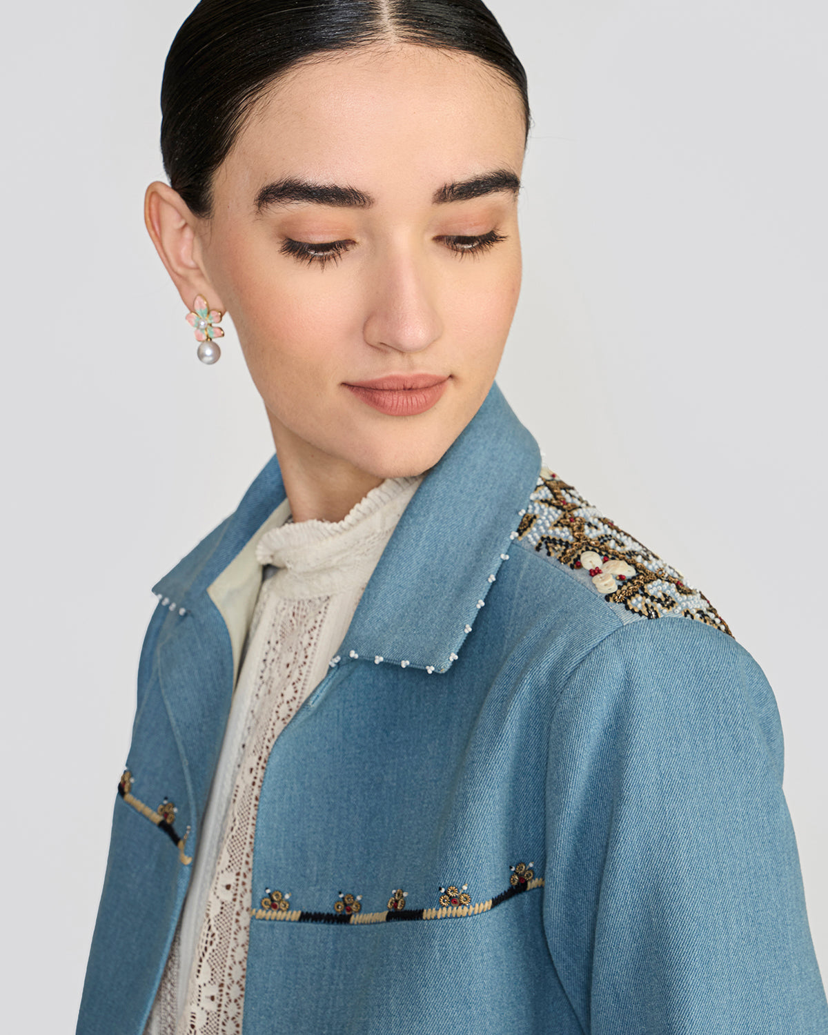 Corinne Embroidered Blue Denim Jacket