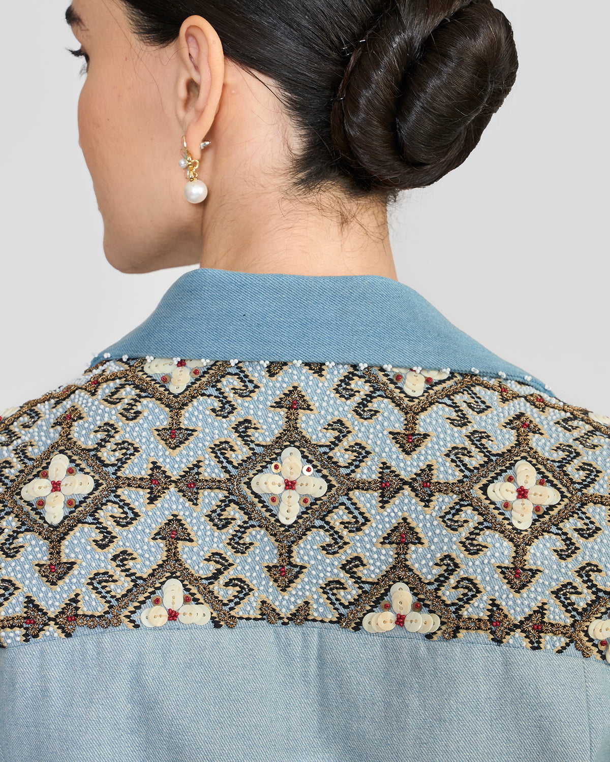 Corinne Embroidered Blue Denim Jacket