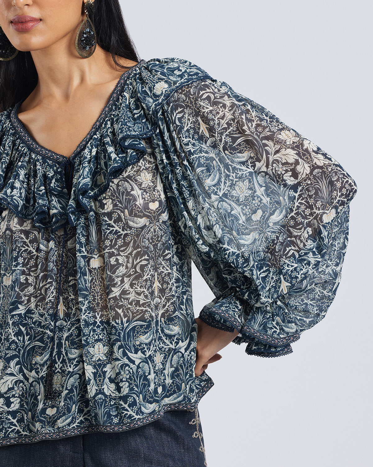 Ruffled Floral Print Blouse