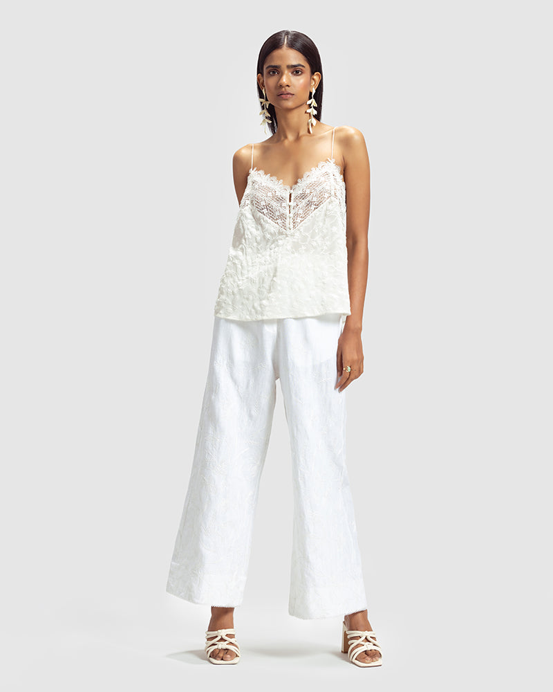 Embroidered Lace Silk Georgette CamisoleProduct DescriptionMade from silk georgette, this relaxed-fit camisole features a blend of lace and embroidery. Also includes a centre-front button closure and cordeTopsEmbroidered Lace Silk Georgette Camisole