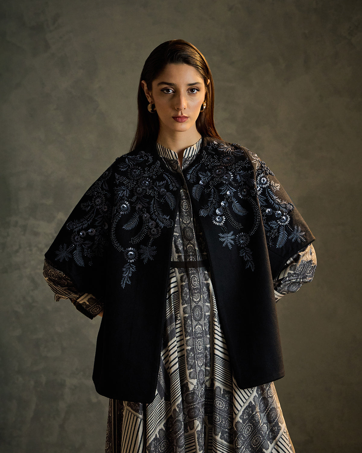 Flora Embroidered Woolen Shrug