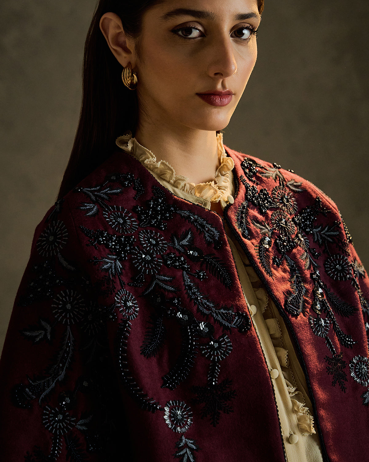 Flora Embroidered Woolen Shrug