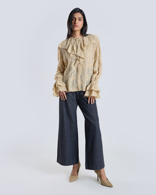 SOLEIL BEIGE EMBROIDERED BLOUSE