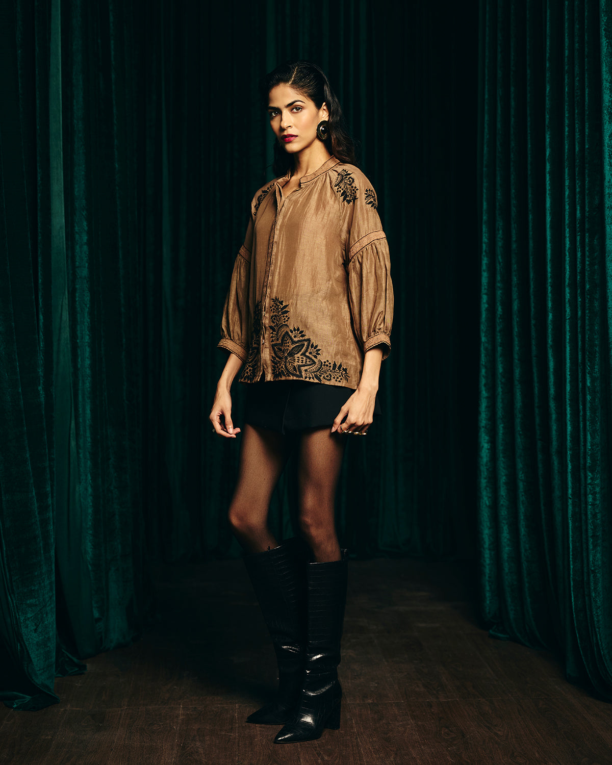 Camilla Brown Embroidered  Blouse