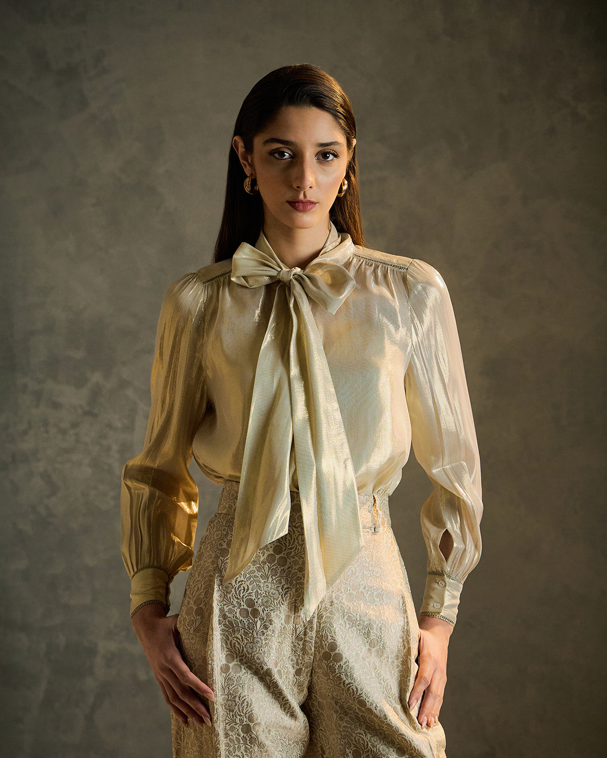 Scarf Neck gold Lamé blouse