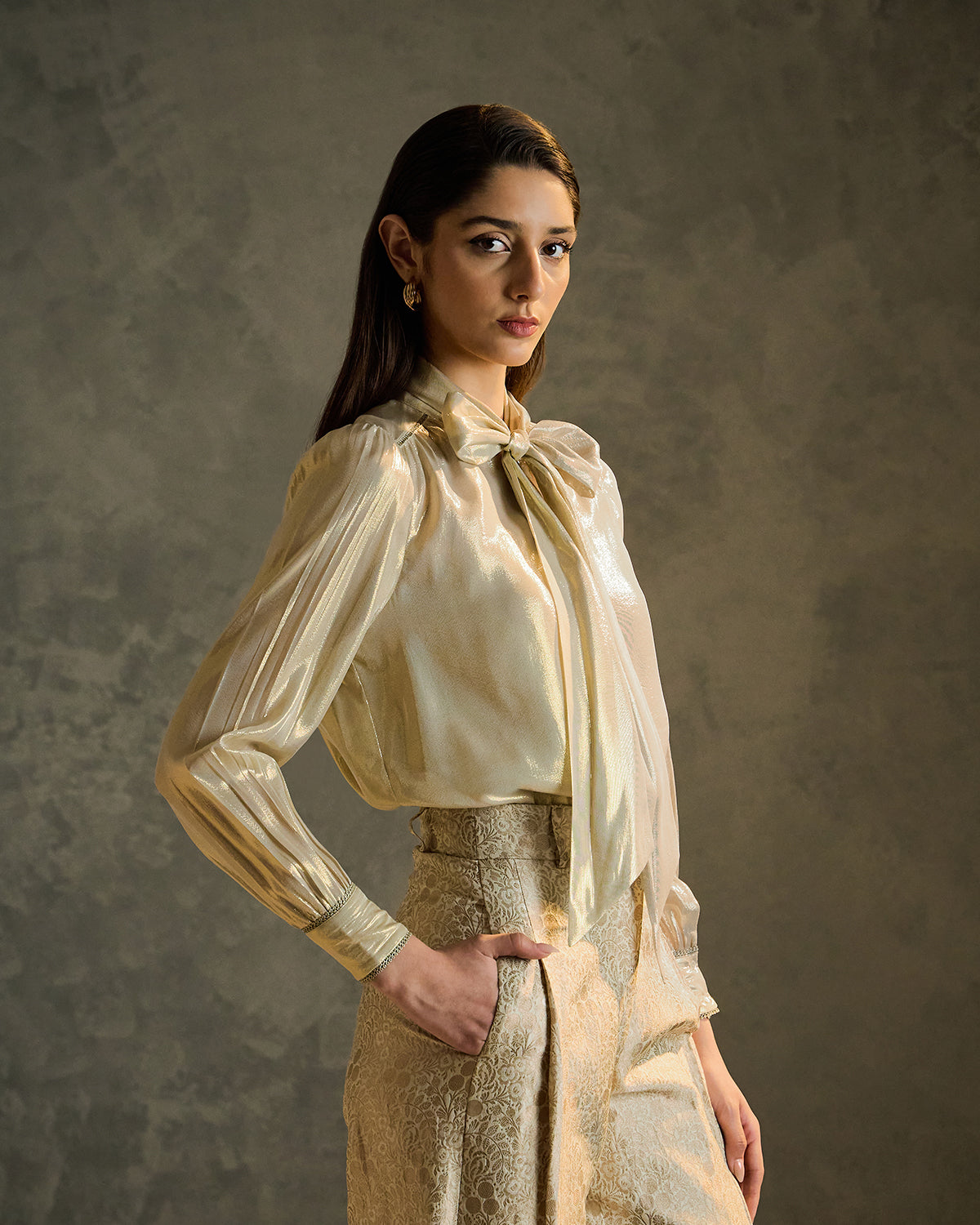 Scarf Neck gold Lamé blouse