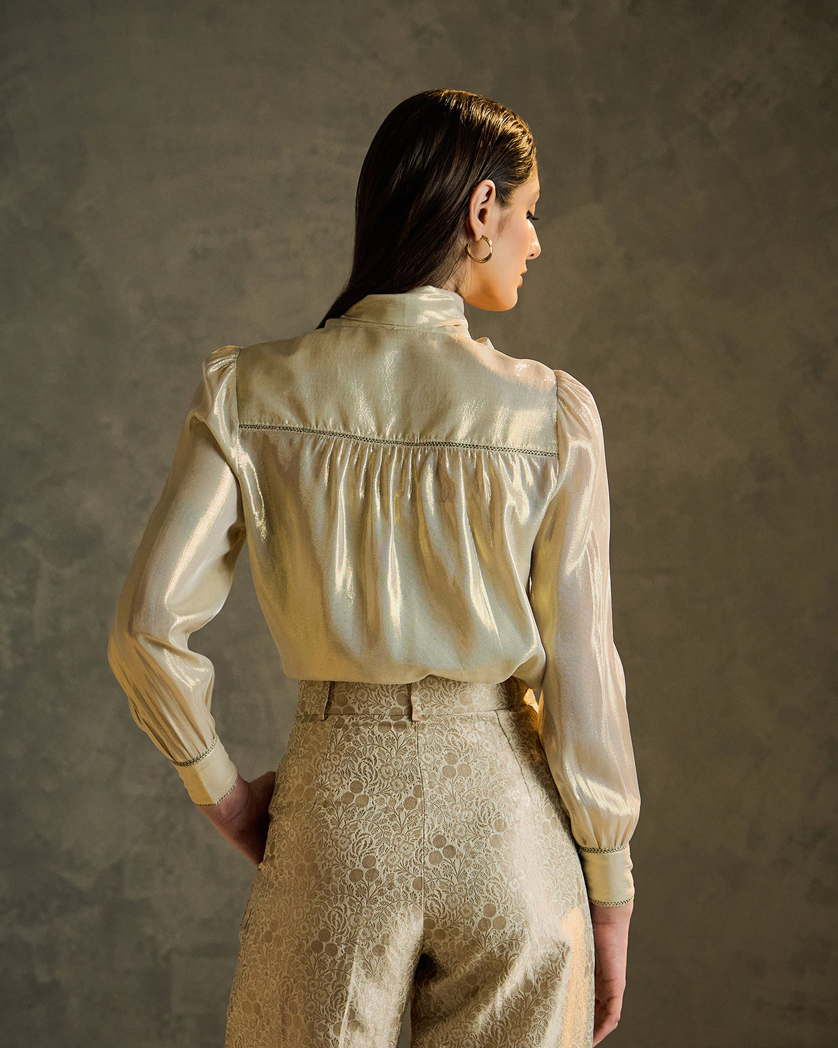 Scarf Neck gold Lamé blouse