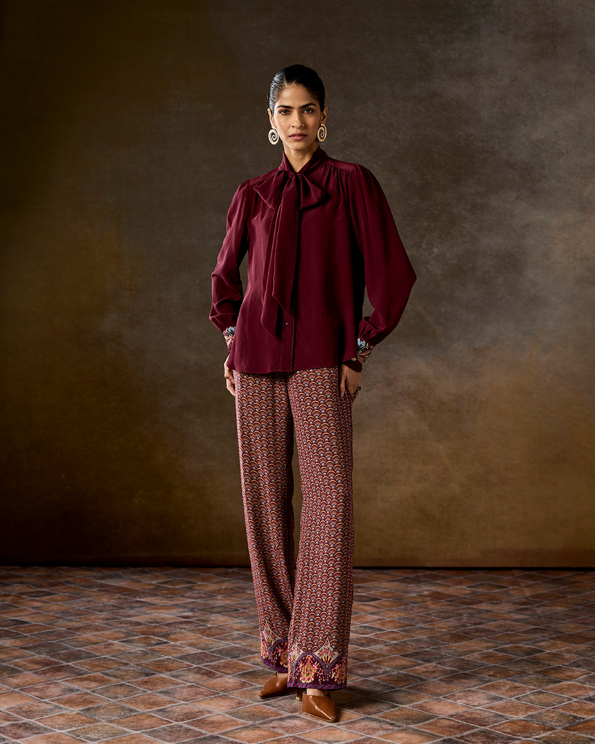 Scarf neck silk blouse