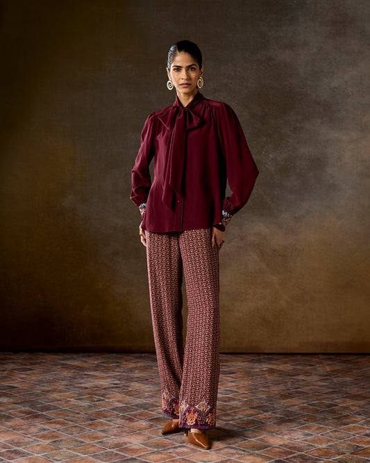 Scarf neck silk blouse