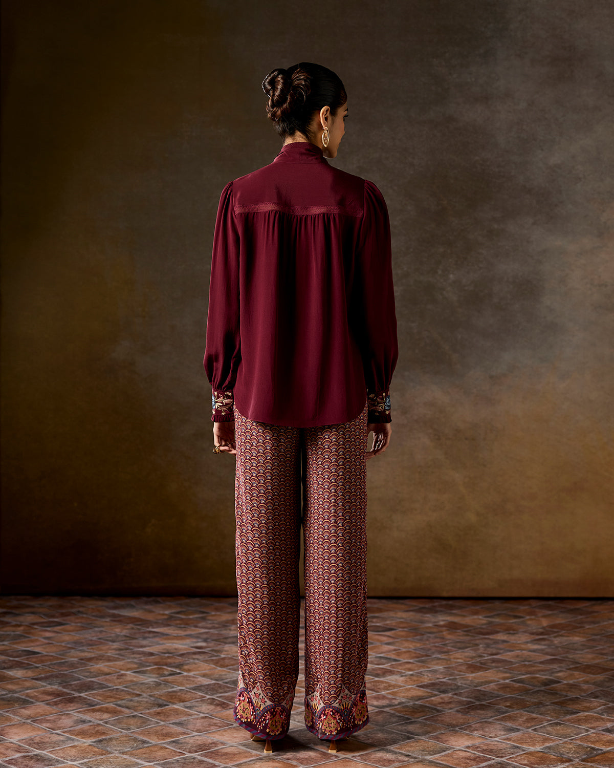 Scarf neck silk blouse