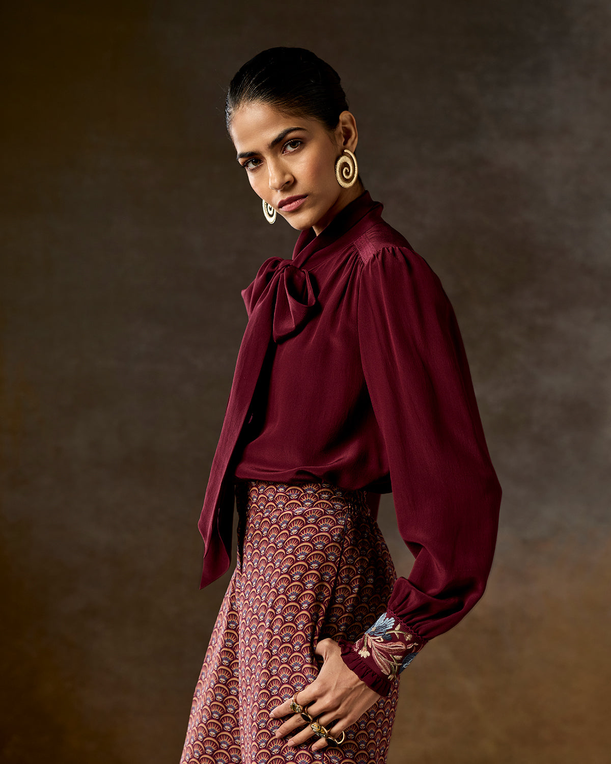 Scarf neck silk blouse