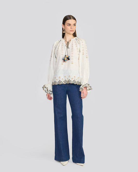 Chelsea Porcelain White Embroidered Top