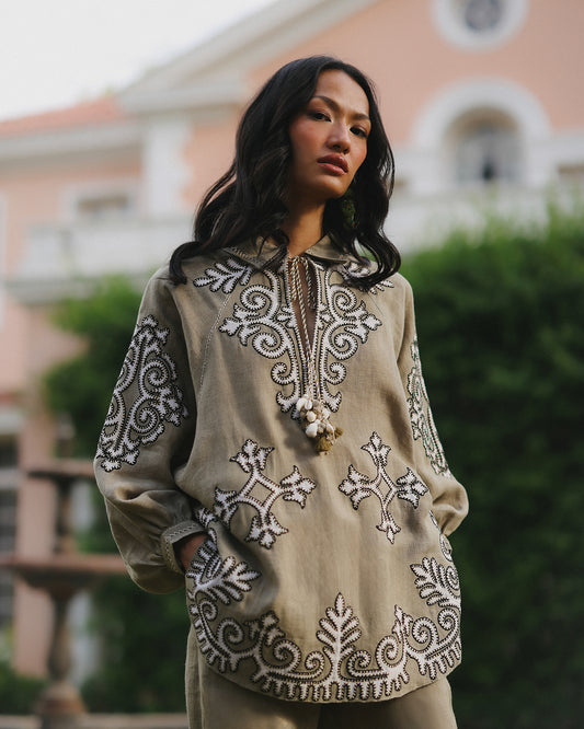 Raya Sage Green Embroidered Top