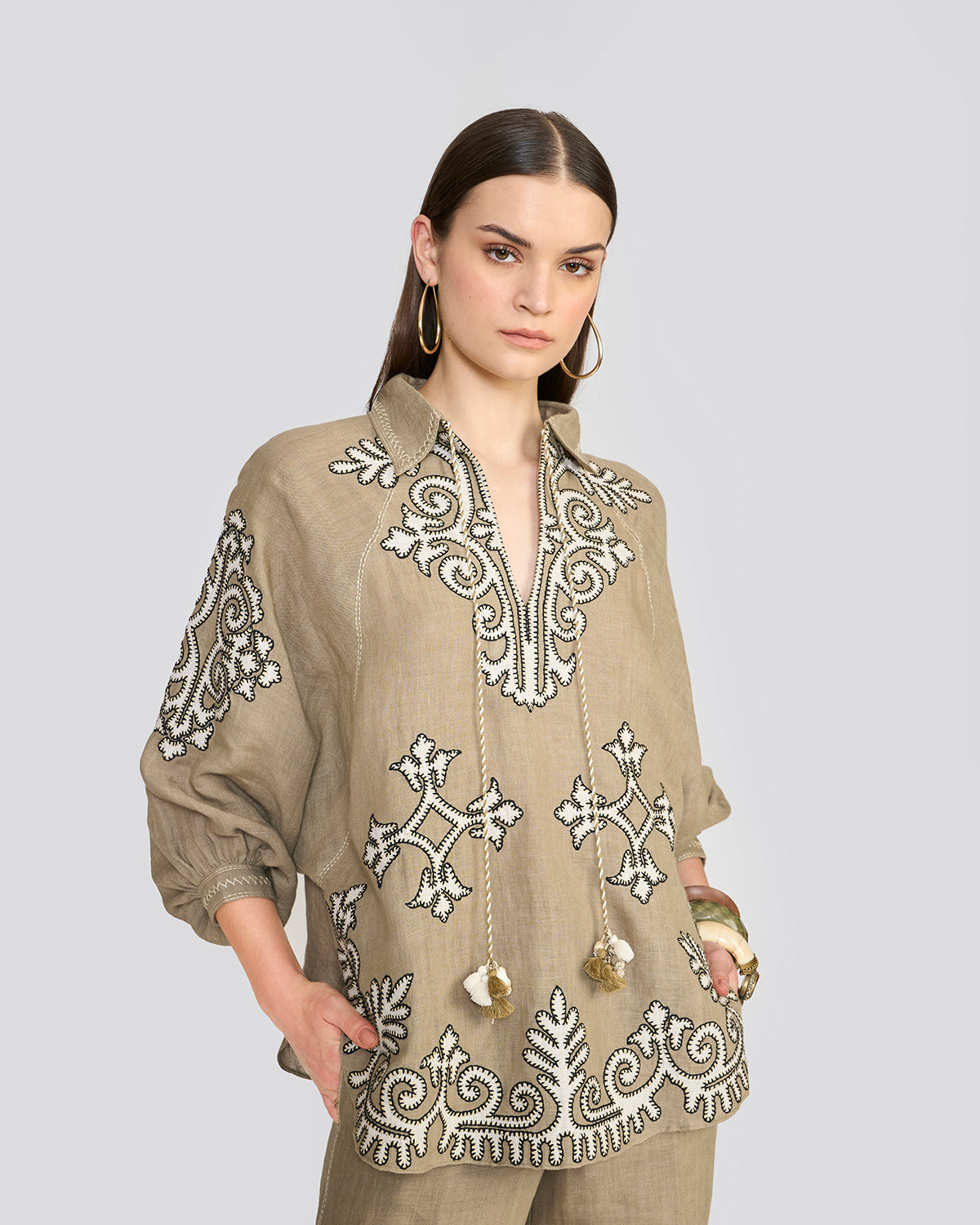 Raya Sage Green Embroidered Top