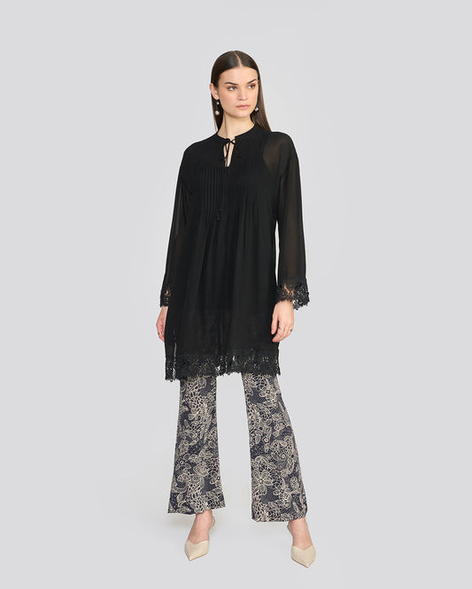 Amalia Natural Black Pintuck Tunic