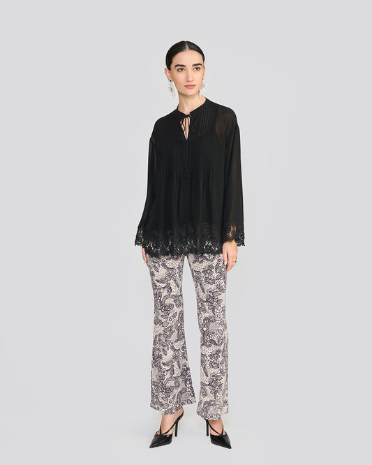Amalia Natural Black Pintuck Top