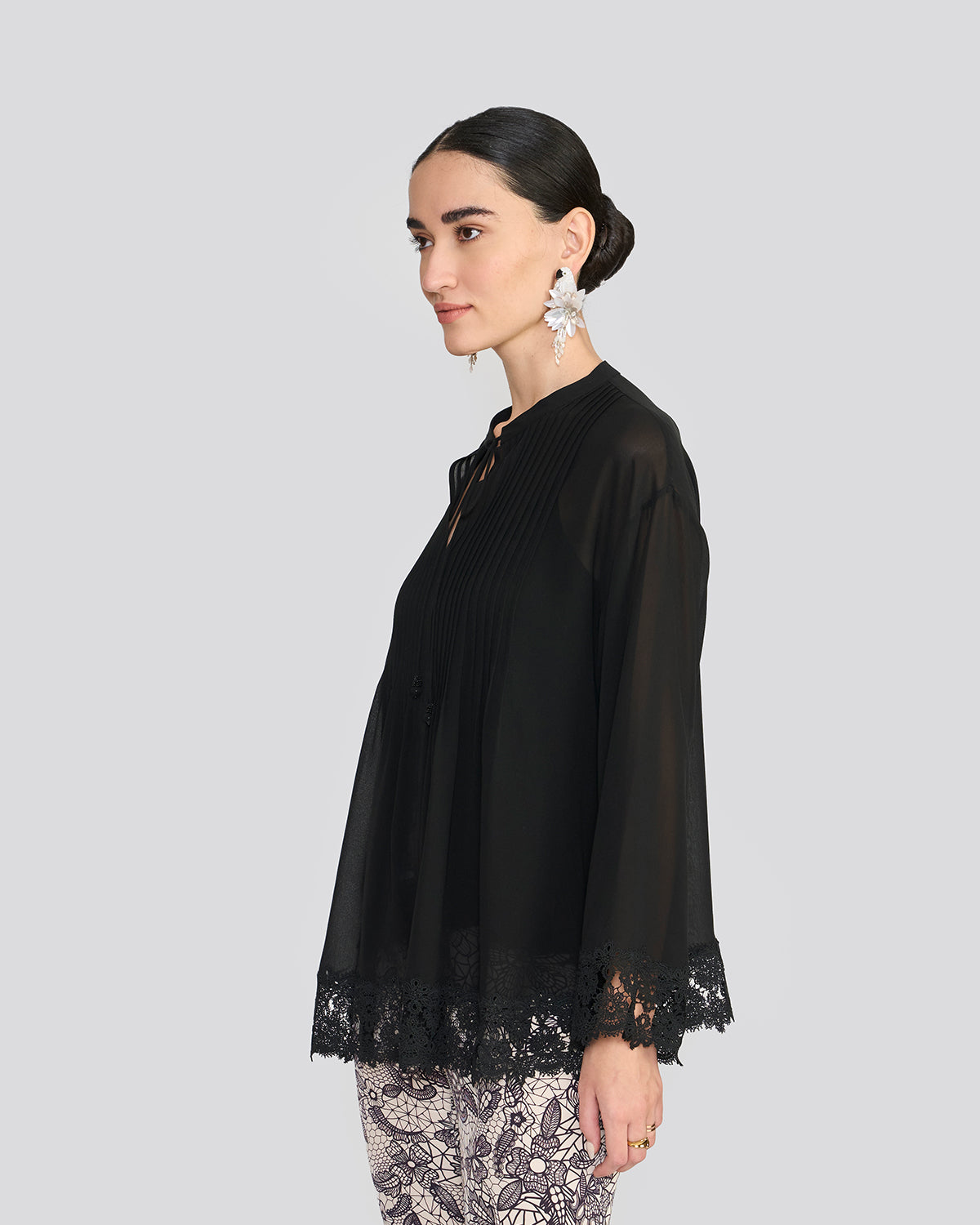 Amalia Natural Black Pintuck Top