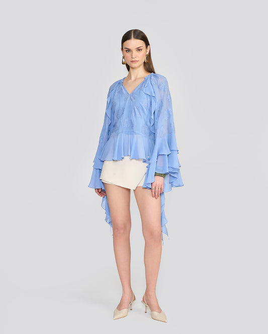 Tanya Cornflower Blue Ruffle Top