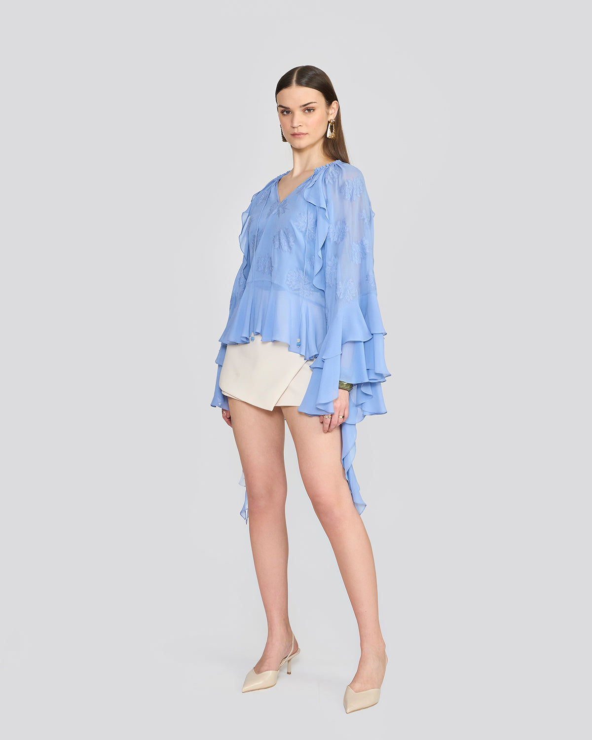 Tanya Cornflower Blue Ruffle Top