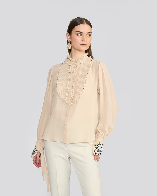 Olivia Ivory Tie-Sleeve Blouse