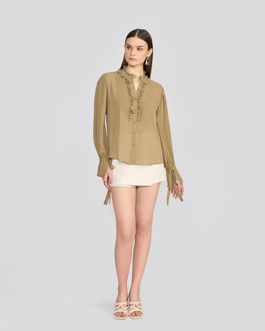 Olivia Sage Green Tie-Sleeve Blouse