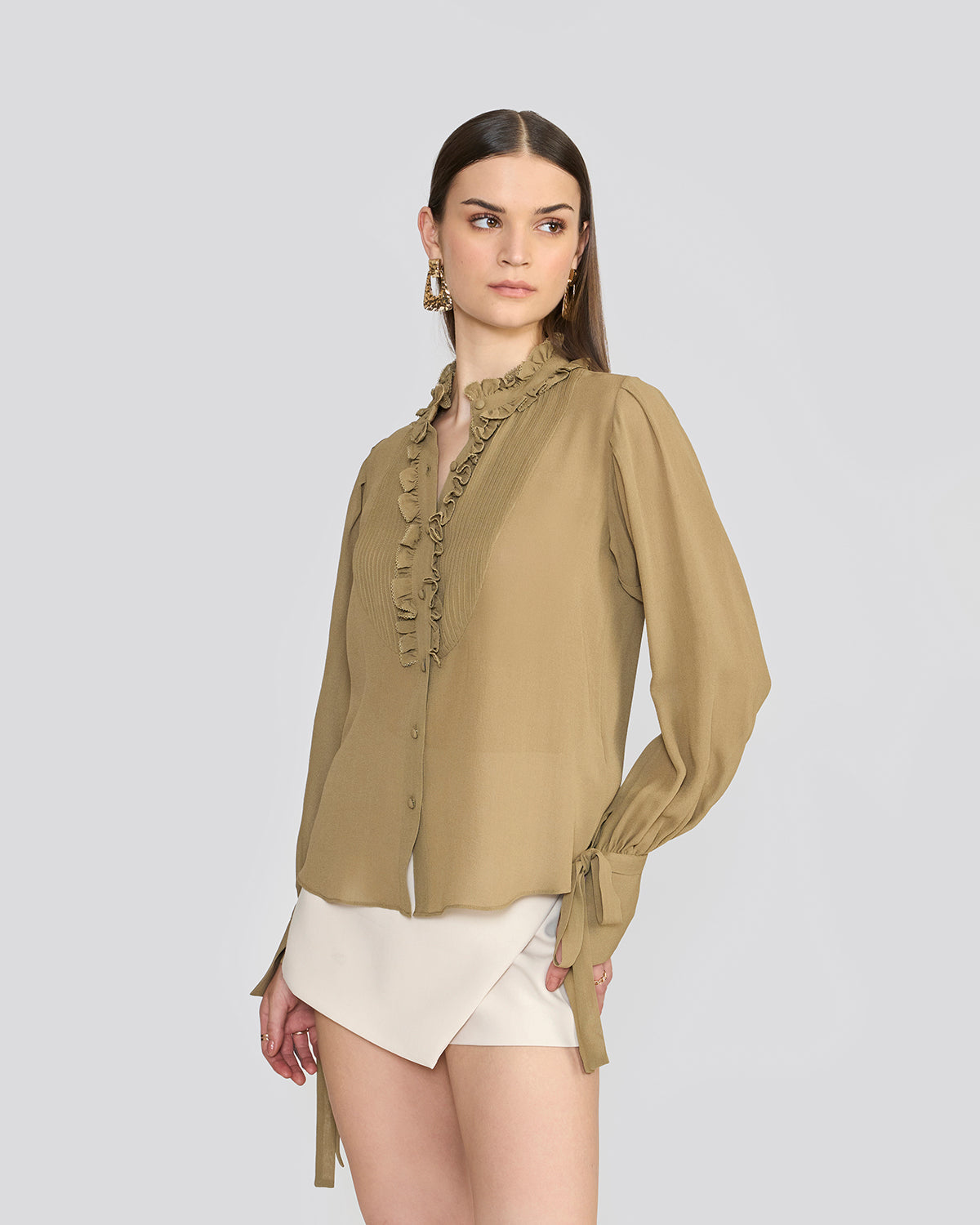 Olivia Sage Green Tie-Sleeve Blouse