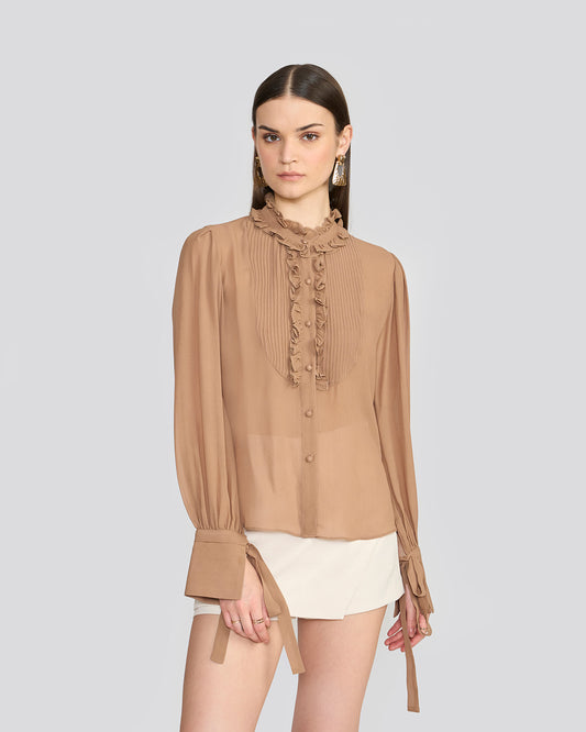Olivia Safari Tie-Sleeve Blouse